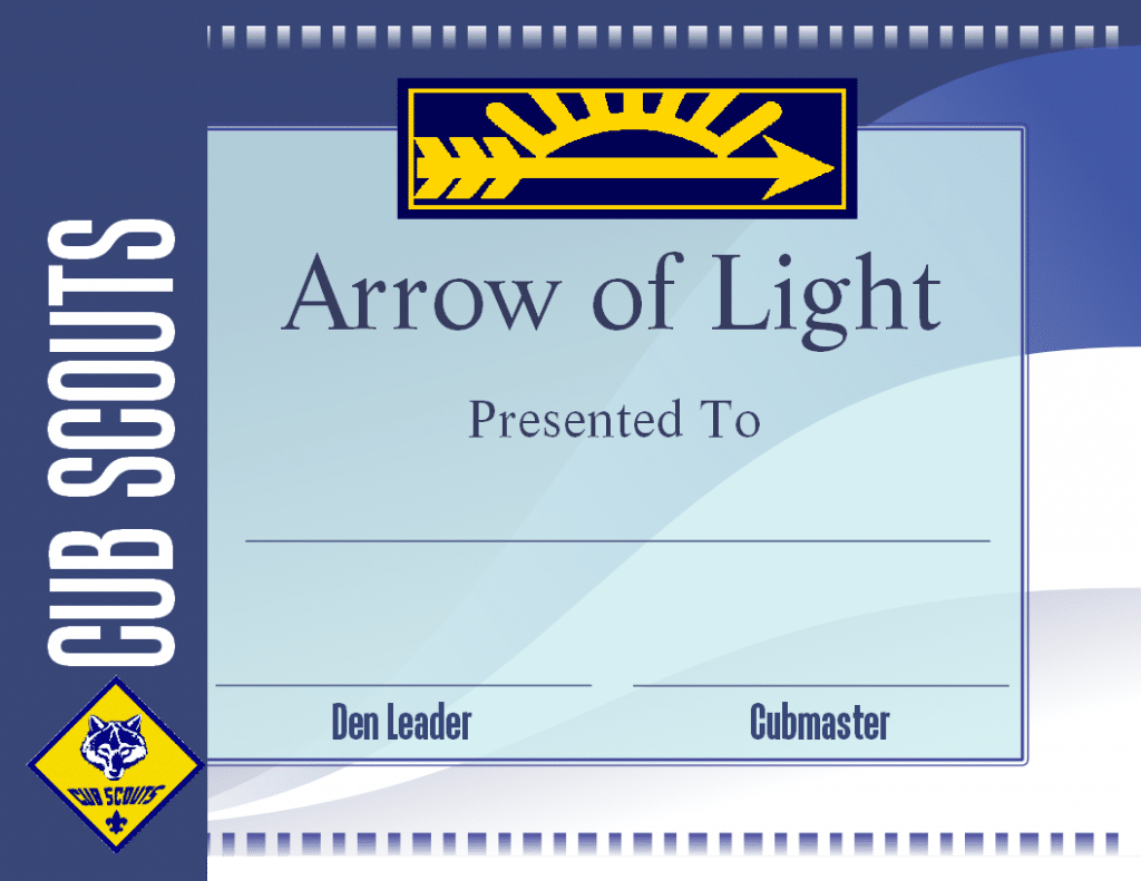 Free Printable Arrow of Light Certificate Template Cub Scout Ideas