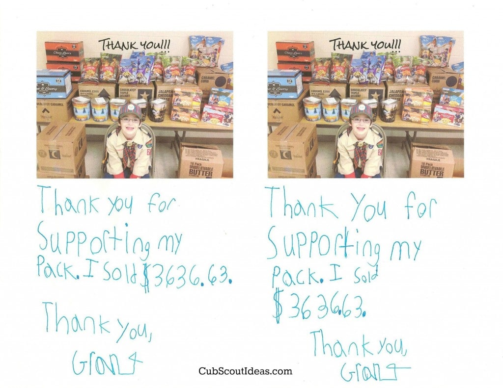 Cub Scout Popcorn Thank You Notes