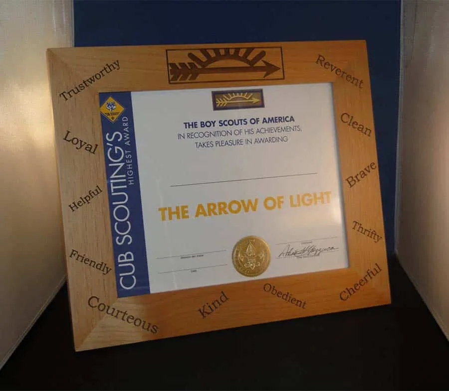 arrow of light certificate picture frame