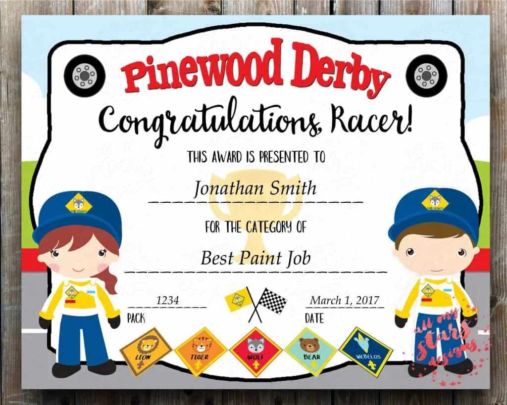 pinewood derby certificate from etsy