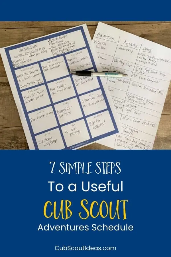 planning adventures schedule for cub scouts