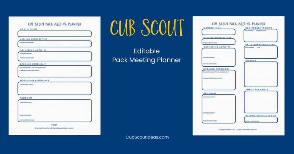 Cub Scout Pack Meeting Planner