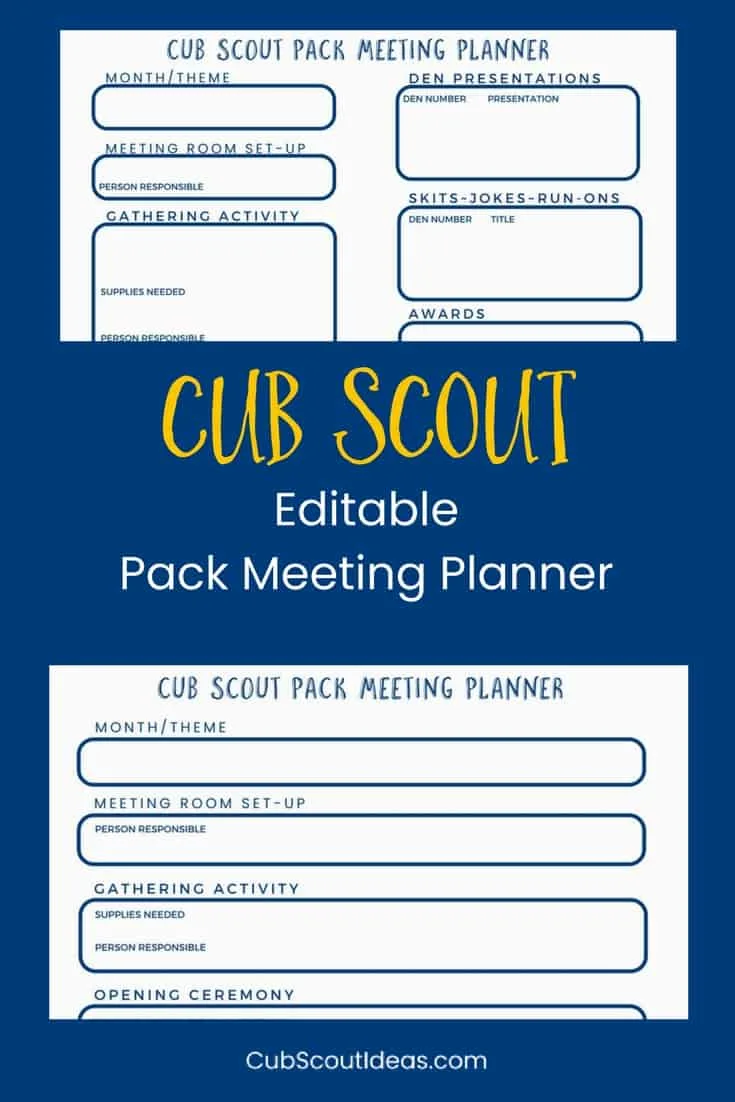 Cub Scout Pack Meeting Planners