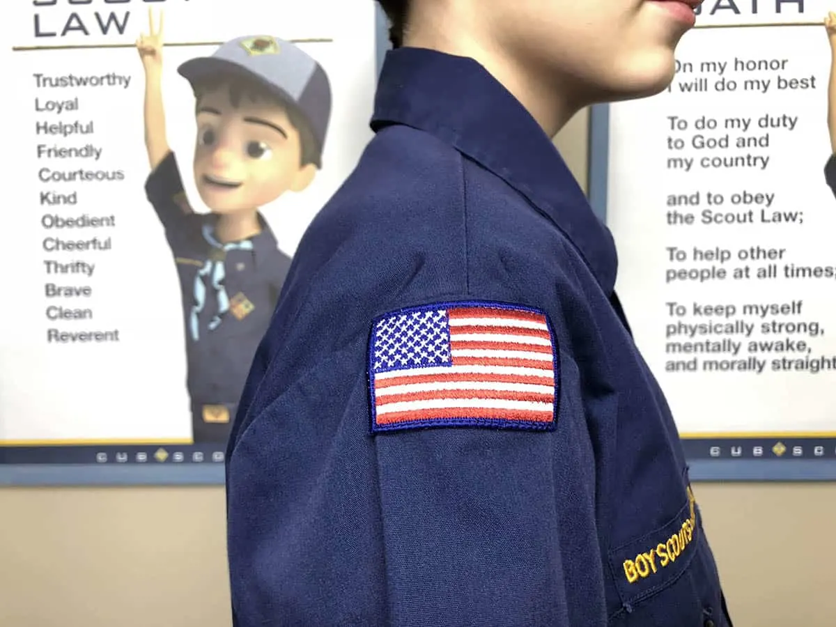 American Flag on Cub Scout uniform for flag ceremony
