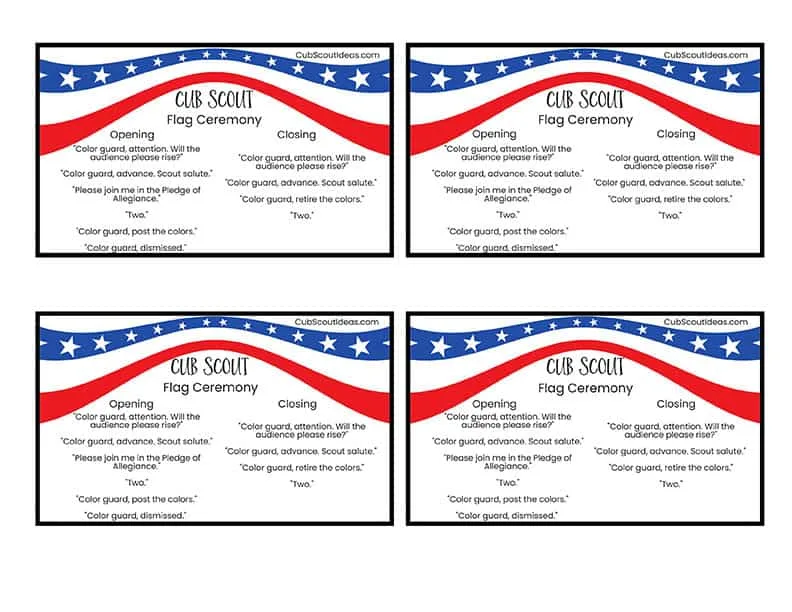 Cub Scout Flag Ceremony Script Cards