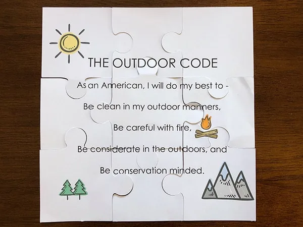 Outdoor Code for Cub Scouts Puzzle