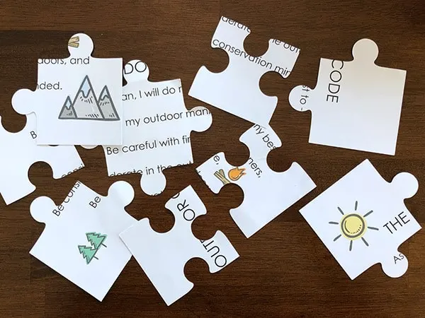 Jumbled Cub Scout Outdoor Code
