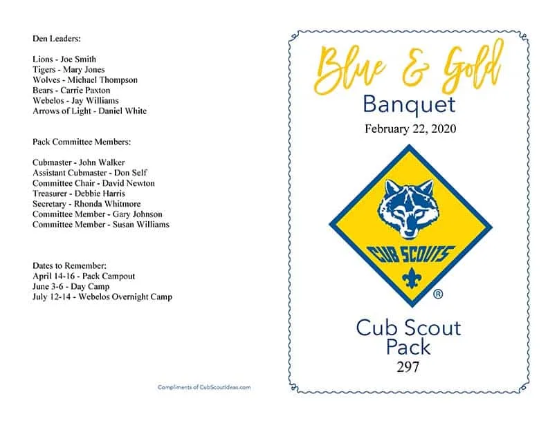 Blue and Gold Banquet Program Sample outside