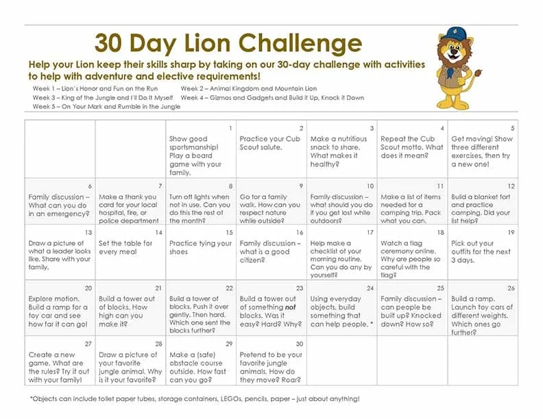 30 Day Lion Cub Scout Challenge