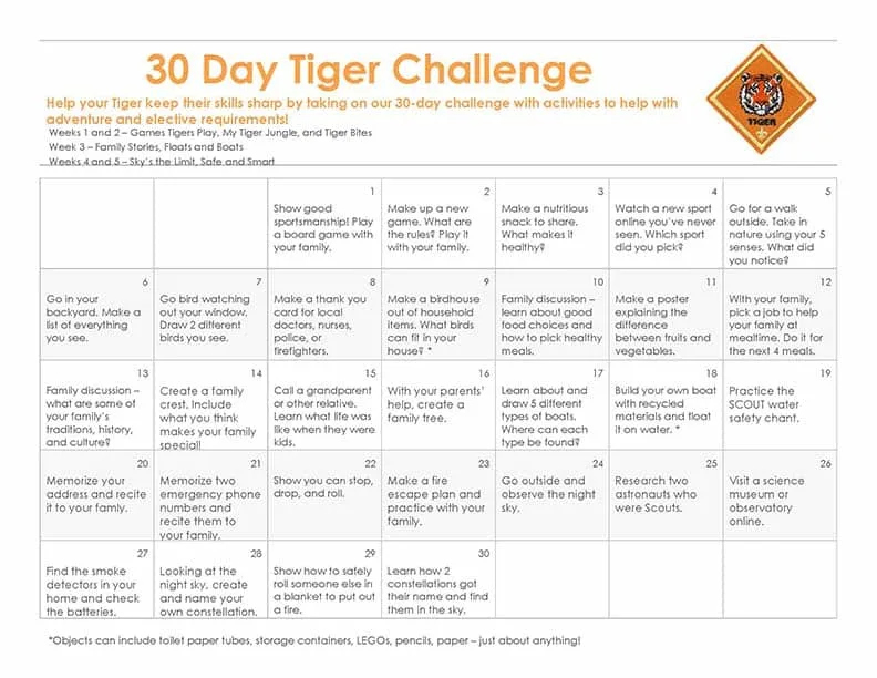 30 Day Tiger Cub Scout Challenge