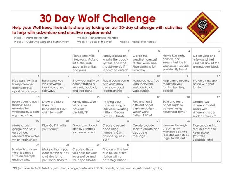 30 Day Wolf Cub Scout Challenge