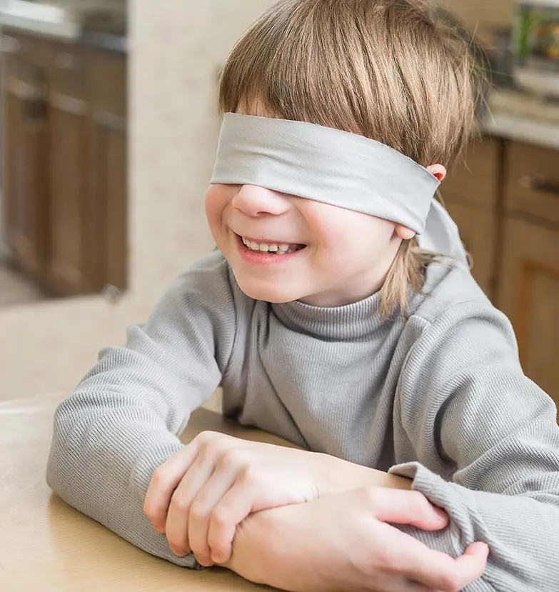 blindfolded kid