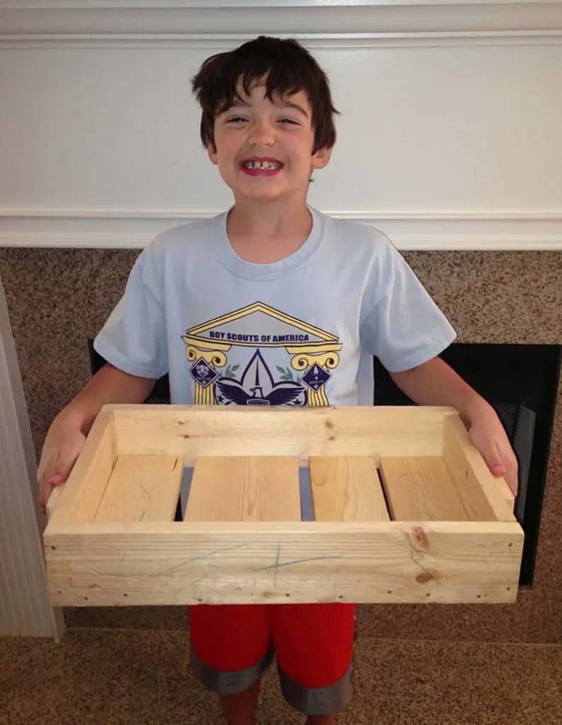 cub scout with diy wood project tray