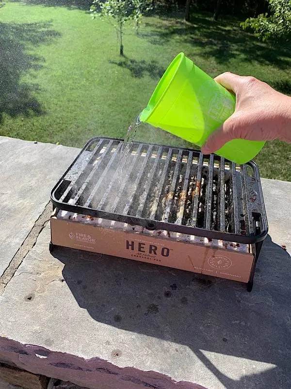 pour water on grill