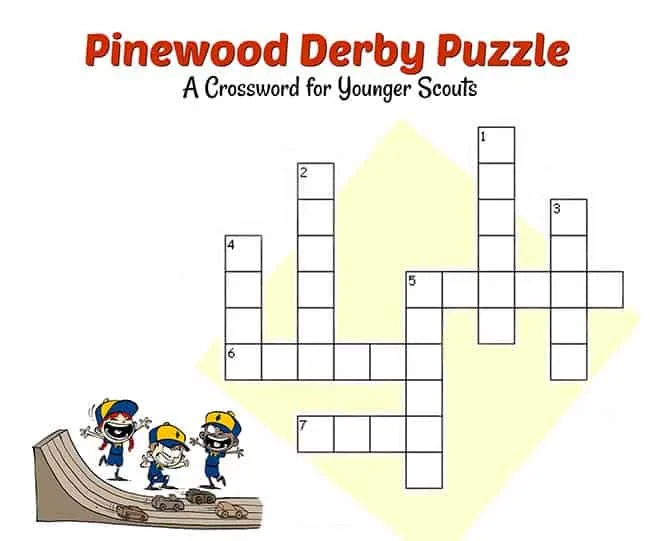 Pinewood Derby Easy Crossword Puzzle printable