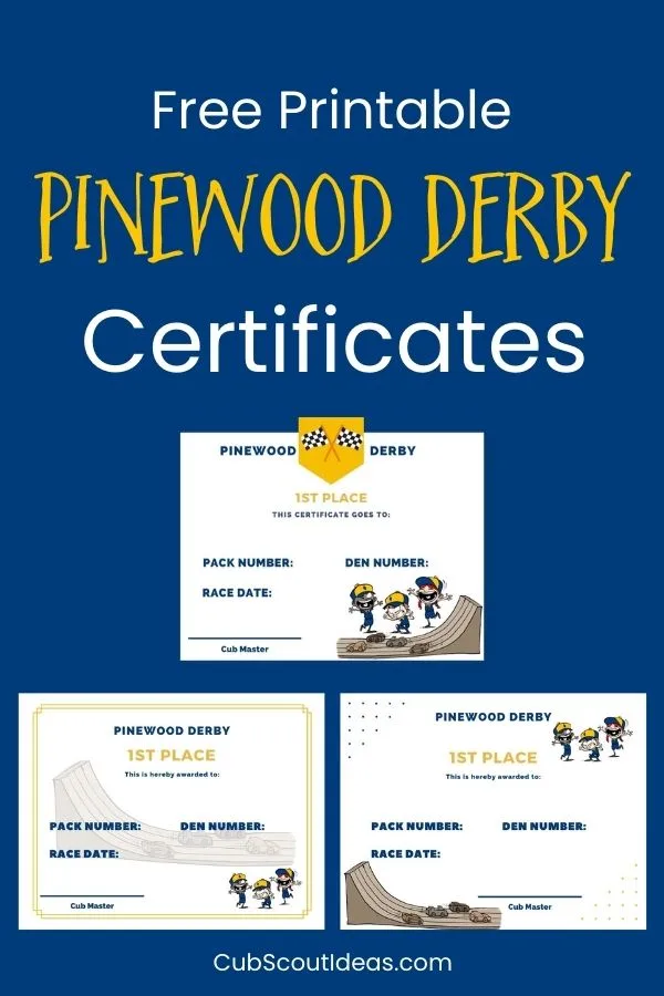 free printable pinewood derby certificates