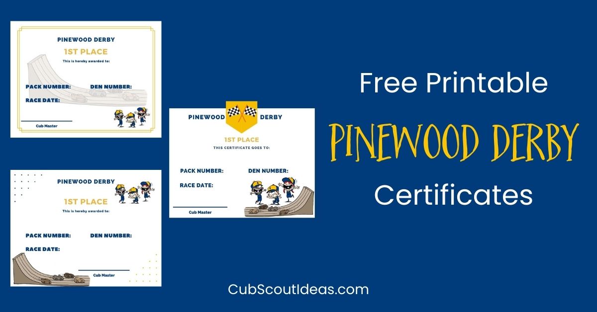 Free Printable Pinewood Derby Certificates ~ Cub Scout Ideas